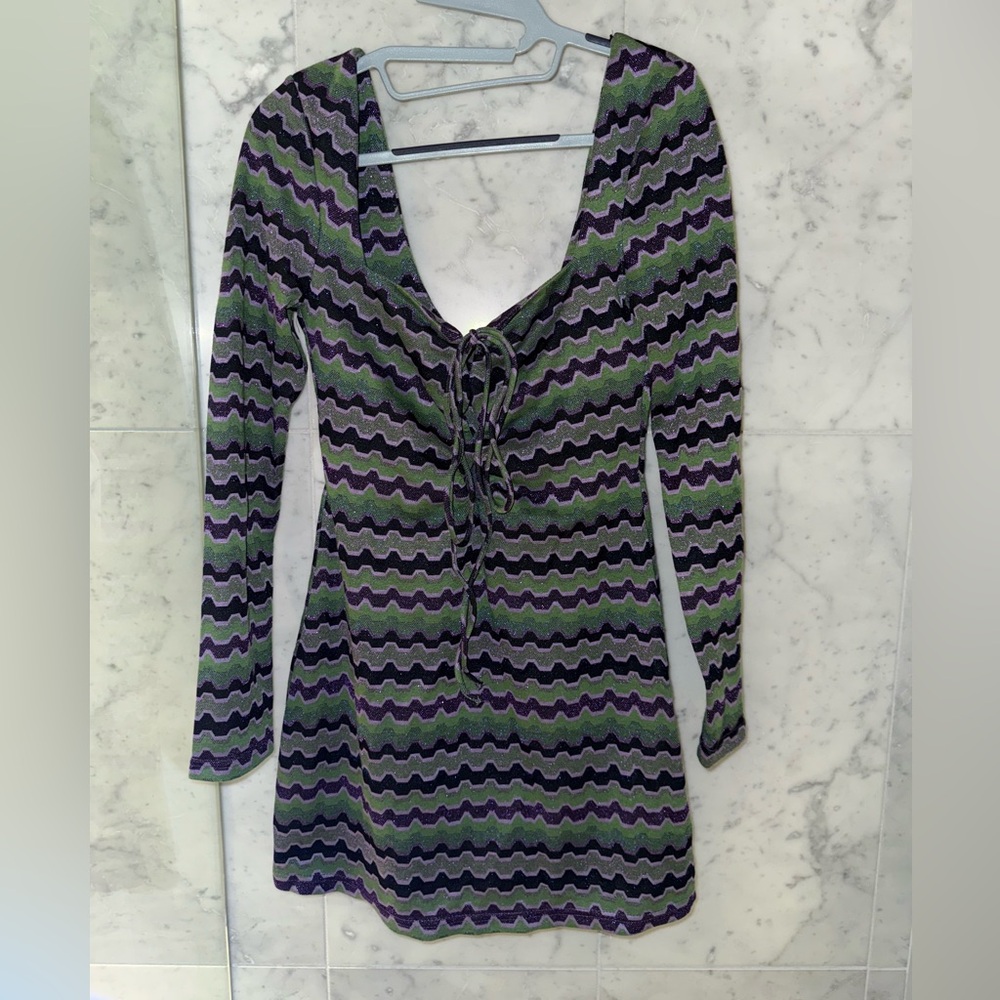 Zara Metallic Chevron Knit Mini Dress – Size Small